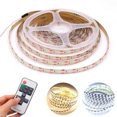 Imagem de Fita De LED 5M Com Controle Remoto Ajuste Brilho Efeitos 3 Pilhas AA Branco Quente Ou Branco Frio (Branco-Quente)