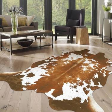 Imagem de WARM HAVEN Tapete de couro sintético de couro bovino: tapete com estampa de vaca para sala de estar quarto 12 x 1,5 m - pele com estampa animal marrom ocidental