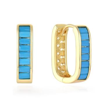 Imagem de Vesitim Brincos de argola de ouro Huggie hipoalergênicos, feminino, zircônia cúbica, joia presente, Cobre, Turquesa