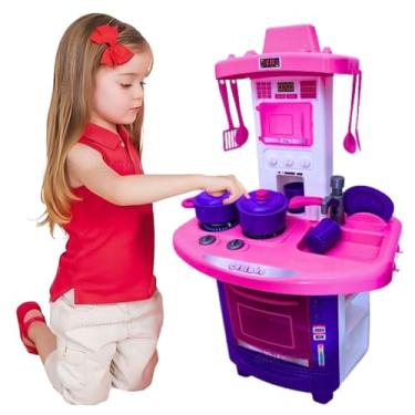 Imagem de Kit Cozinha infantil Faz de Conta + Brinquedos para meninas fogão de brinquedo rosa panelinhas panela talheres conjunto completo presente menina 5 anos