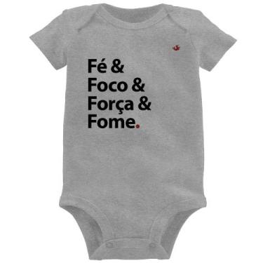 Imagem de Body Bebê Fé & Foco & Força & Fome - Foca na Moda, Cinza, P