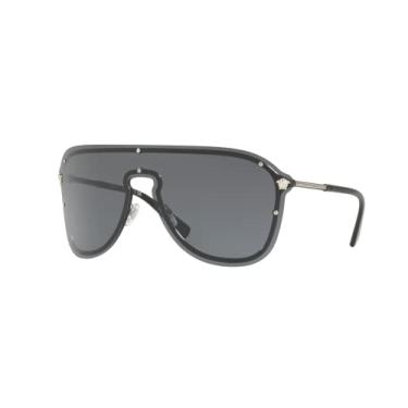 Imagem de Versace Óculos de sol feminino Shield, prata/cinza, tamanho único, Prata, 44-144-125