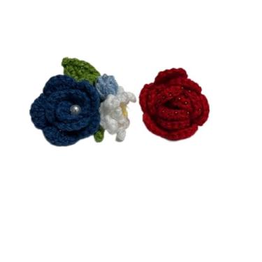 Imagem de Wtanrion Vintage fio trançado crochê rosa flor broche clipe feminino vestido decoração, Small, Acrilonitrila butadieno estireno Ferro, Pérola