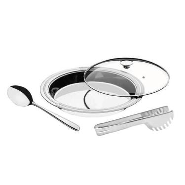 Imagem de Kit para servir ciclo redondo em aco inox com tampa de vidro 3 pecas t