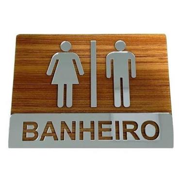 Imagem de Placa Sinalização Banheiro Wc Acrílico Premium Wood C/ Prata - loja di