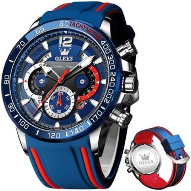 Imagem de Relógio OLEVS Pro Diver Blue Silicone Bracelet para homens 46 mm