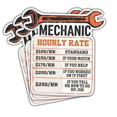 Imagem de 3 adesivos de taxa horária mecânica, adesivo de reparo de carro, mecânico, adesivo de caixa de ferramentas, placa de garagem engraçada, adesivos de vinil de oficina de conserto de automóveis para
