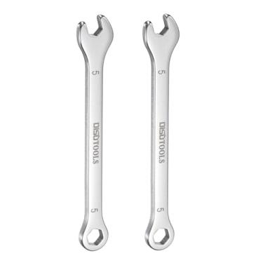 Imagem de HARFINGTON 2 peças de chave de combinação fina de 5 mm com caixa de 6 pontos e mini chave combinada de extremidade aberta angular de 15° 30Cr13 de aço inoxidável 30Cr13 chave inglesa métrica para