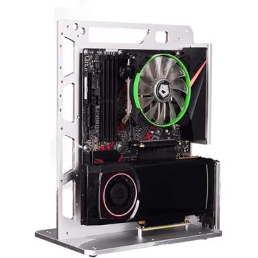 Imagem de Bancada de teste de PC Chassi de computador alumínio aberto compatível com ATX MATX ITX placa-mãe resfriamento de computador vertical chassi personalizado prata