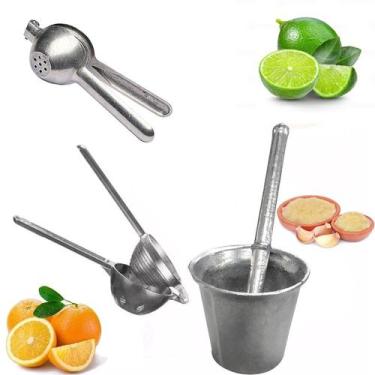 Imagem de Kit Espremedor De Suco Laranja 22cm e Limão 15cm Pilão Com Socado De A