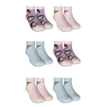 Imagem de Kit 4 Meias Mulher Maravilha Algodão Infantil Inverno - str gold store