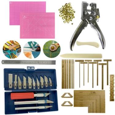 Imagem de Kit Base de Corte 60x45 Cartonagem Gabaritos Alicate Fura Prega Ilhós 