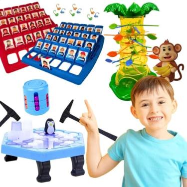 Imagem de Kit Jogos Infantis Cada Macaco no Seu Galho + Quem Sou Eu + Quebra Gelo do Pinguim Brinquedos de Mesa Interativos Crianças Família Presente Aniversário Natal Dia das Crianças 5 6 7 anos
