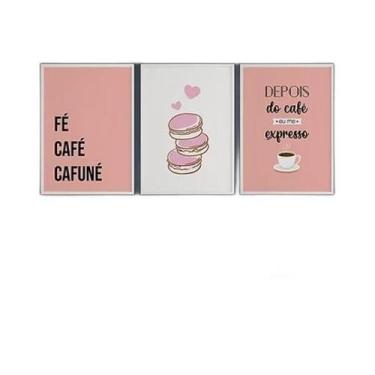 Imagem de Kit 3 Quadros Fé Café E Cafuné 24X18Cm Com Vidro - Branca - Quadros On