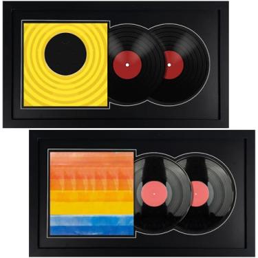 Imagem de Kritkin Pacote com 2 porta-retratos duplos pretos com bloco de 30,5 cm, capa de álbum, porta-retratos de vinil, disco duplo, Jukebox, para decoração de casa, presentes para amantes de discos,