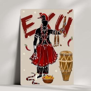 Imagem de Coleção 18 Quadros Decorativos Orixás Giz - Oxum, Oxóssi, Ogum, Iemanjá, Oxalá e Xangô... Umbanda - 20x14cm (Exú)