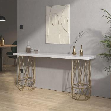 Imagem de Mesa Aparador Buffet Balcão Caleb 90 cm Industrial Ferro Dourado Tampo 100% mdf Branco...