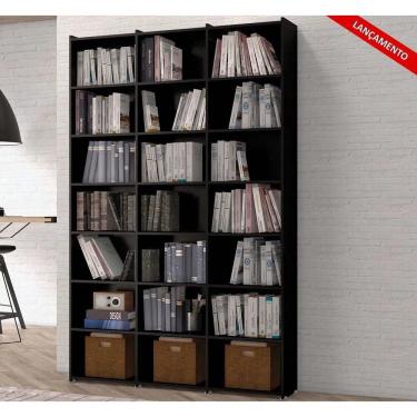 Imagem de Livreiro Multiuso 18 Prateleiras Preto Montenegro Casa Mobilia