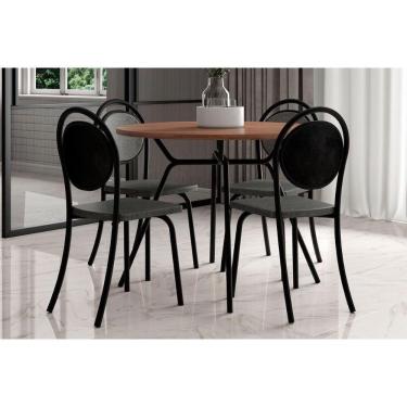 Imagem de Sala De Jantar 1588 Com Tampo Madeirado 100cm E 4 Cadeiras 1738 Preto Carraro