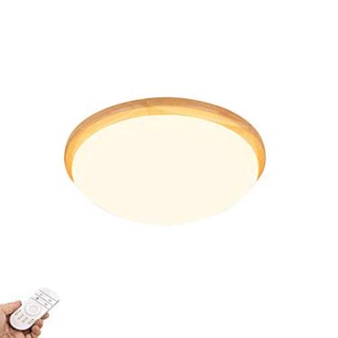 Imagem de Moderno LED candeeiro de teto Fxture redondo de madeira base Plafon LED teto com controlo remoto regulável branco acrílico sombra candeeiro de teto Fxture para quarto corredor - sem atenuação de