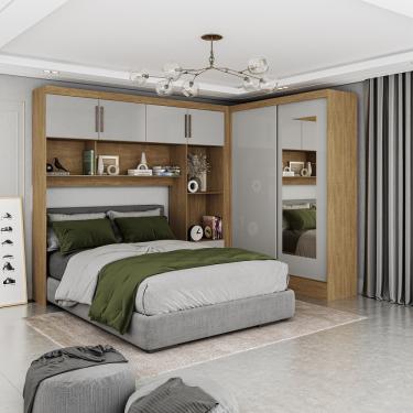 Imagem de Quarto Modulado Casal com Espelho 6 Portas Belém Carioca Móveis - Cinamomo/Off White