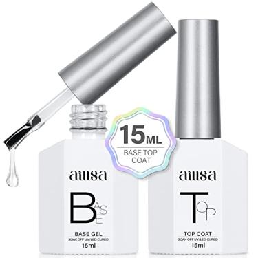 Imagem de AILLSA Esmalte de gel Base e Top Coat Top Coat Top e Base Coat Esmalte para unhas de imersão em gel de base transparente de longa duração, alto brilho, sem toalha, para arte de unhas DIY em casa, 100