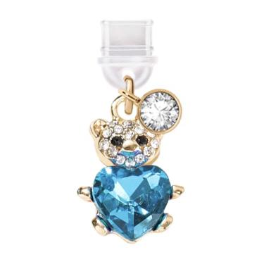Imagem de ELISE & FONDA Porta de carregamento tipo C TP568, plugue antipoeira, pequeno urso de pelúcia de cristal com pingente de telefone celular com coração de amor para iPhone 15/16/Samsung/OnePlus/Xiaomi