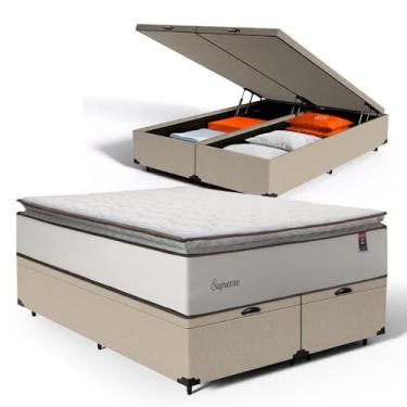 Imagem de Cama Box Baú com Colchão de Molas Ensacadas Pillow Top Supreme Lux (Bege, Queen)
