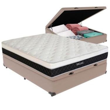 Imagem de Cama Box Baú Bege e Colchão Dallas Molas Ensacadas Casal V-Store 138x1