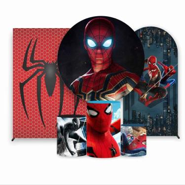 Imagem de Kit Painel de Festa Redondo de 1,50m, Trio de Cilindros, Painel Lateral e Romano Homem Aranha - Fera Print