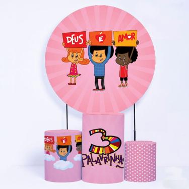 Imagem de Kit Painel de Festa Redondo de 1,50m e Trio de Cilindros 3 Palavrinhas - Fera Print