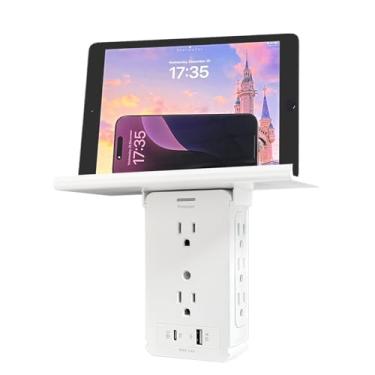 Imagem de LAGININE Prateleira De Tomada De Parede Pd20W E Extensor De Tomada Com Protetor Contra Surtos, Tomadas Múltiplas 10 Em 1 Com 8 Ca, 1 Usb C E 1 Usb A (5 V 3,4 A), Prateleira De Tomada Removível, 1020