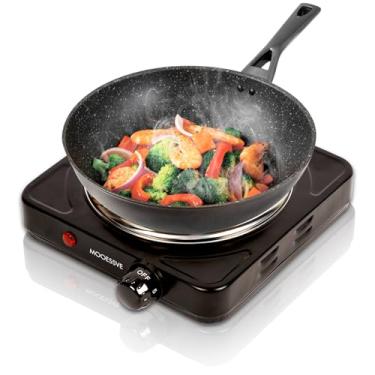 Imagem de MOOESSVE Fogão Elétrico De Bancada Com Queimador Único De Ferro Fundido, 1000 Watts, Com Temperatura Ajustável, 6,1" Cooktop Para Dormitório, Escritório, Casa, Acampamento, Compatível Com Todos Os U