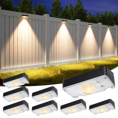Imagem de APONUO Luzes solares de cerca ao ar livre à prova d'água, luzes de cerca alimentadas por energia solar, 12 modos de cores RGB e branco quente e branco frio, cerca de luz solar externa para quintal