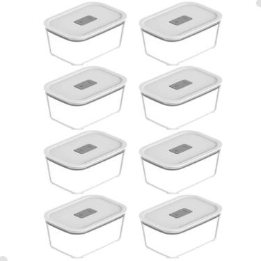 Imagem de Jogo 8 Potes De Vidro Herméticos 1,2L Branco Para Freezer Forno Fresh Lock Ou
