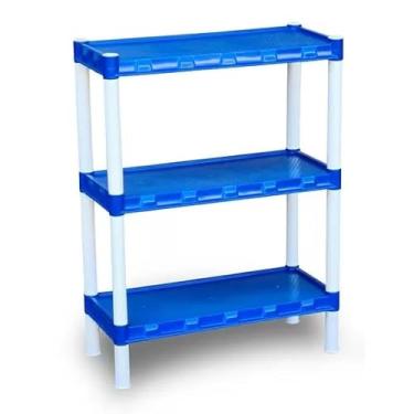 Imagem de Estante Utilidades Plastica Com pezinhos 3 Prateleiras 75x55x25cm, ideal para cozinha, livros(Azul)