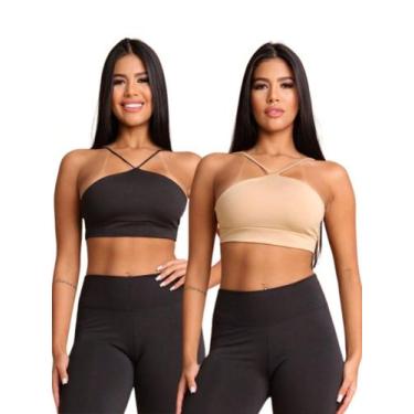Imagem de Kit 2 Top Alcinha Em V Moda Fitness Academia. - JinkingStore, Preto, B