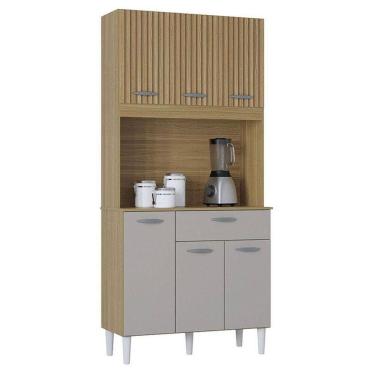 Imagem de Cozinha Kit Cassia 6 Portas E 1 Gaveta Damasco Ripado Off White- Poquema