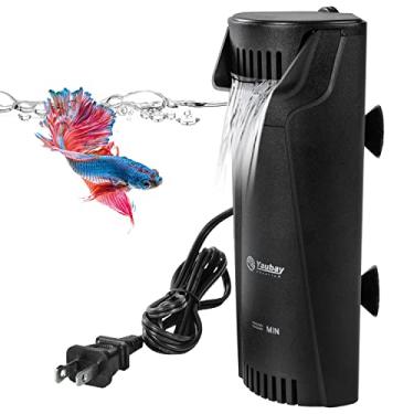 Imagem de Yaubay Filtro interno silencioso para aquário, 3 estágios bio-filtração de baixo nível cachoeira filtro de energia pequeno com grade protetora para aquário de até 10 galões de peixes, tartaruga, camarão, 45 GPH