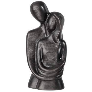 Imagem de Rockcloud Natural Silver Obsidian Crystal Hugging Couple Statue Romantic Love Stone Abstract Couple Figurine Sculpture for Home Office Decoration
