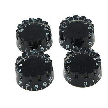 Imagem de Dopro Conjunto de 4 botões de controle de guitarra LP métrico serrilhado preto para guitarra Epiphone Les Paul/Importação com potes divididos grossos de 5,8 mm