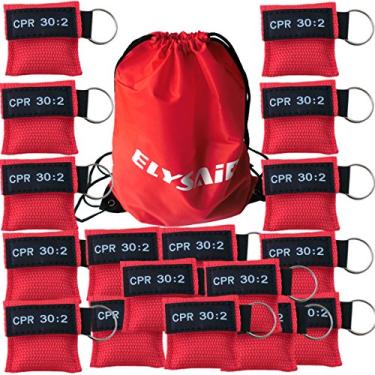 Imagem de ELYSAID 100Pcs/Pack Barreira Cpr com Chaveiro Cpr Face Shield com Válvula Unidirecional para Treinamento Aed Boca A Boca Primeiros Socorros Bolsa Vermelha Logotipo Cpr 30:2