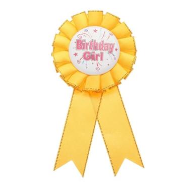 Imagem de PATIKIL Fita de aniversário, 15 x 7 cm, alfinete, tecido, aniversário, menina, para festas, adultos, mulheres, decorações de festa, celebração, acessório, presente, amarelo dourado