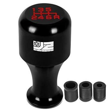 Imagem de J2 Engineering J2-SK-006-BK Botão cilíndrico de alumínio estilo copo de vinho estilo copo de vinho manual de 6 velocidades com adaptadores de rosca de 8 mm, 10 mm, 12 mm, preto