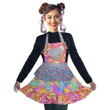 Imagem de Kit Festa Junina Fantasia Avental de Retalhos Estampas Sortidas + 2 Elásticos de Cabelo Fita de Cetim