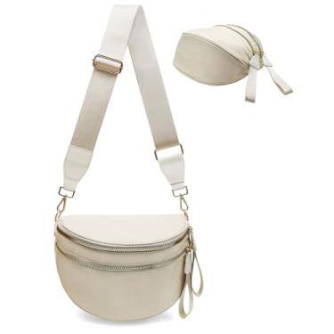 Imagem de Bolsa tiracolo feminina de nylon, pochete espaçosa, bolsa tiracolo grande com alça ajustável, Bege