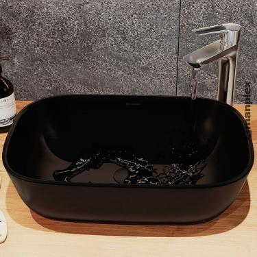 Imagem de Cuba de Apoio para Banheiro/lavabo Cerâmica Quadrada 46 Cm Preto Fosco
