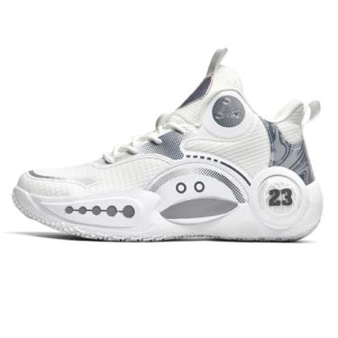 Imagem de Bolognifi Tênis de basquete masculino de cano alto, malha respirável, entressola acolchoada, sola texturizada e aderente Equipamento de basquetebol(Grey,34 BR)