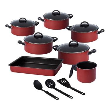 Imagem de Jogo de Panela Antiaderente 10 Peças Com Tampa de Vidro Vermelho