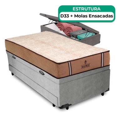 Imagem de Bicama Baú Solteirão E Colchão Madrid Molas Vstore 96x188x28